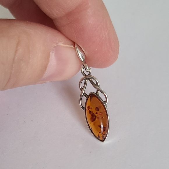 Vintage Sterling Silver Celtic Boho Marquis Baltic Amber Long Drop Earrings - Picture 10 of 14